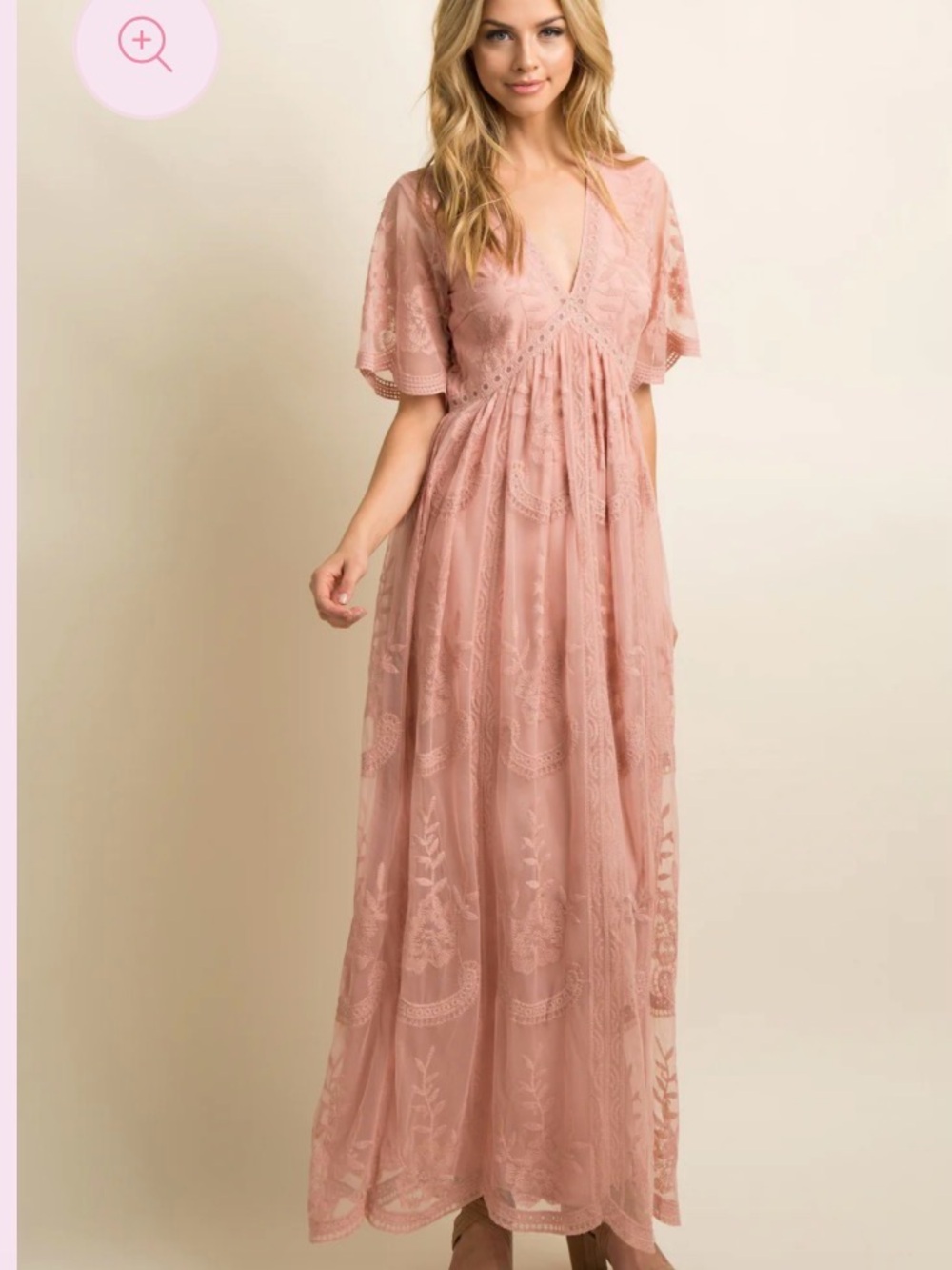 Pink Blush Lace Maxi Dress in Dusty Rose